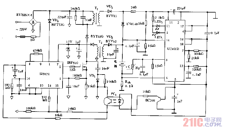 由开关电源供电的充电器电路图.gif