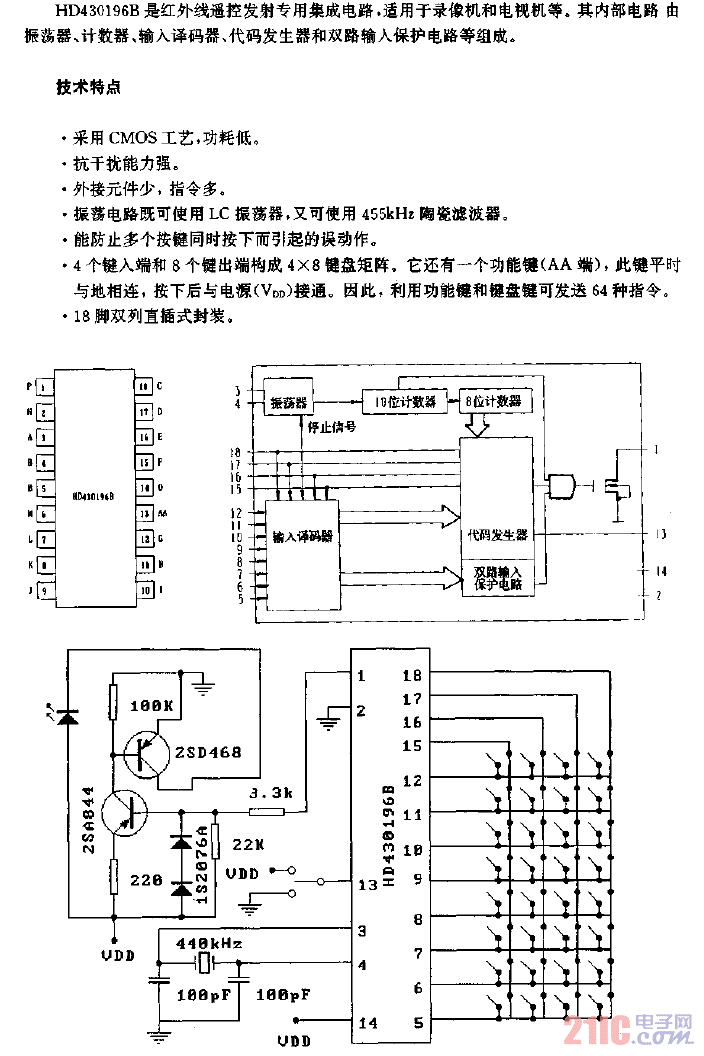 HD430196B（录像机和电视机）红外线遥控发射电路.gif