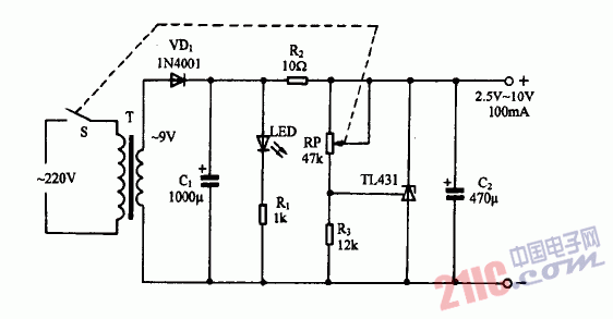 巧用TL431作简易可调稳压电源电路图