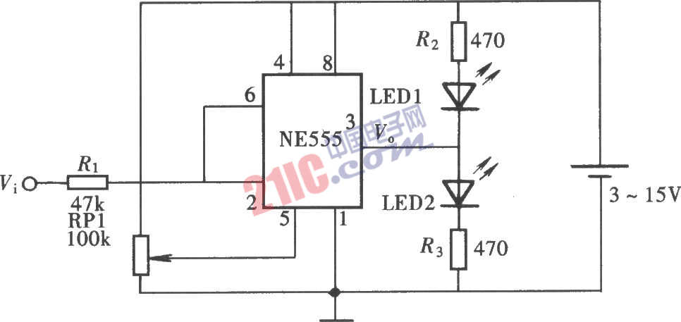 用NE555电路组成的发光显示型逻辑笔