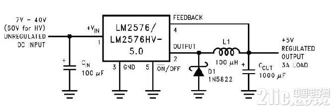 大范围7~40V转5VDC-DC降压电路图