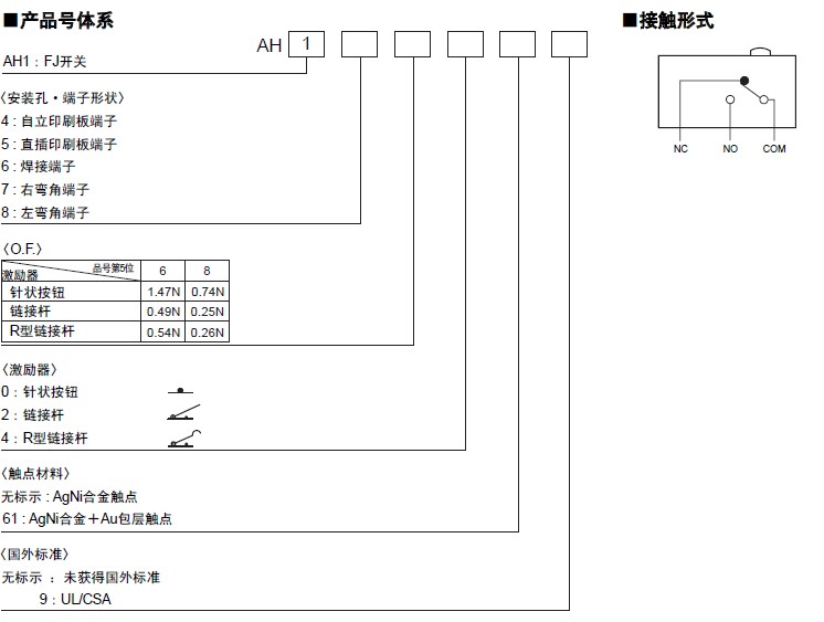 小型微动开关的选型