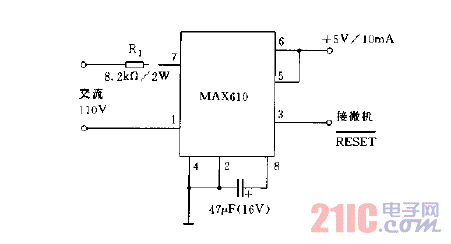 输出电流小于10MA采用MAX610的电源电路图.gif