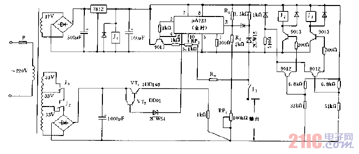 采用μA723构成的实用稳压电源电路图.gif