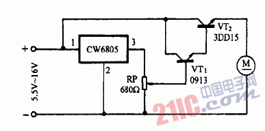 巧用CW7805作小电机稳速器电路图