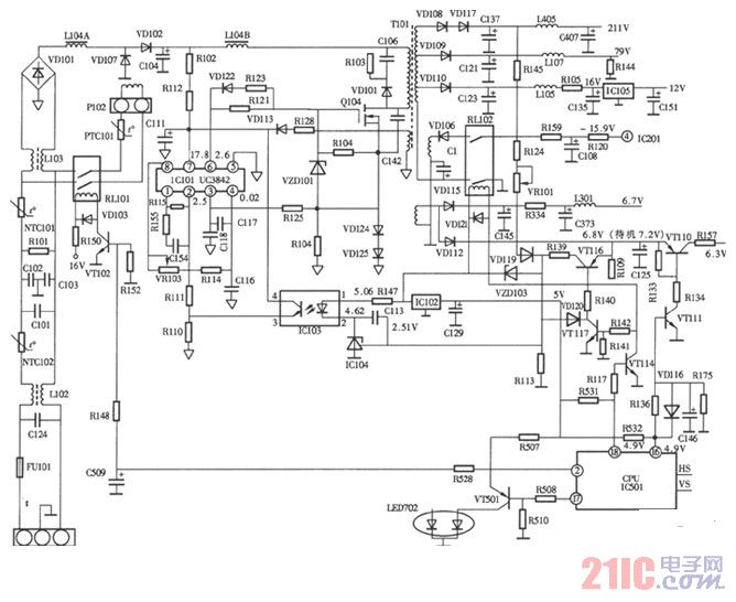 美格珑796FDⅡ型彩显开关电源(UC3842) 电路图.jpg