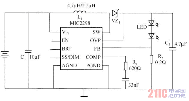 MIC2298 驱动LED电路图.gif