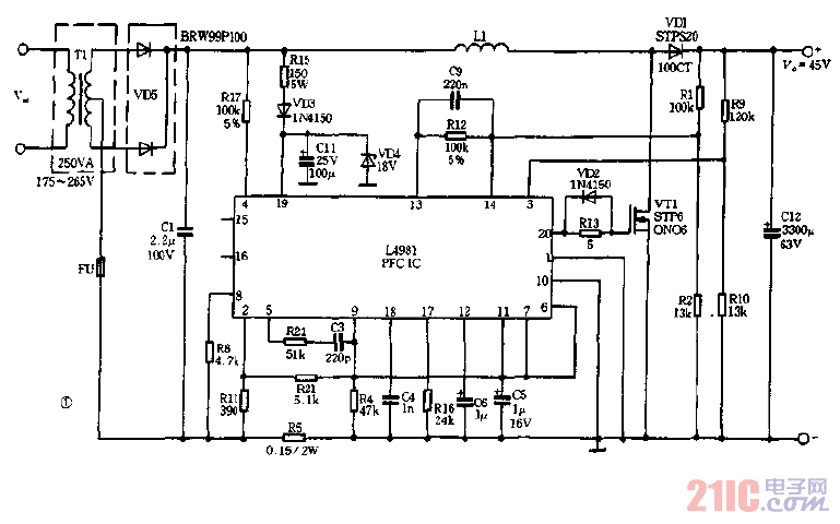 用电源变压器降压的PFC电路图.gif