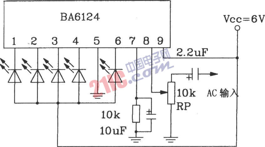 BL6124五位LED电平表驱动集成电路基本应用电路图