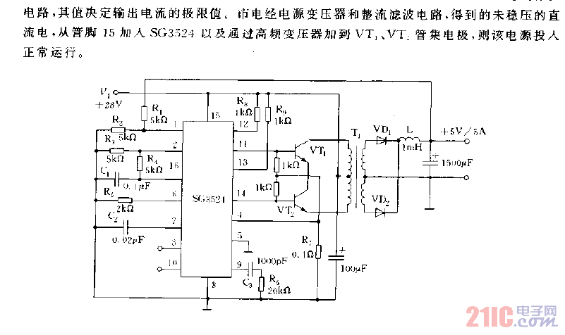由SG3524构成的推挽式PWM稳压电源电路图.gif