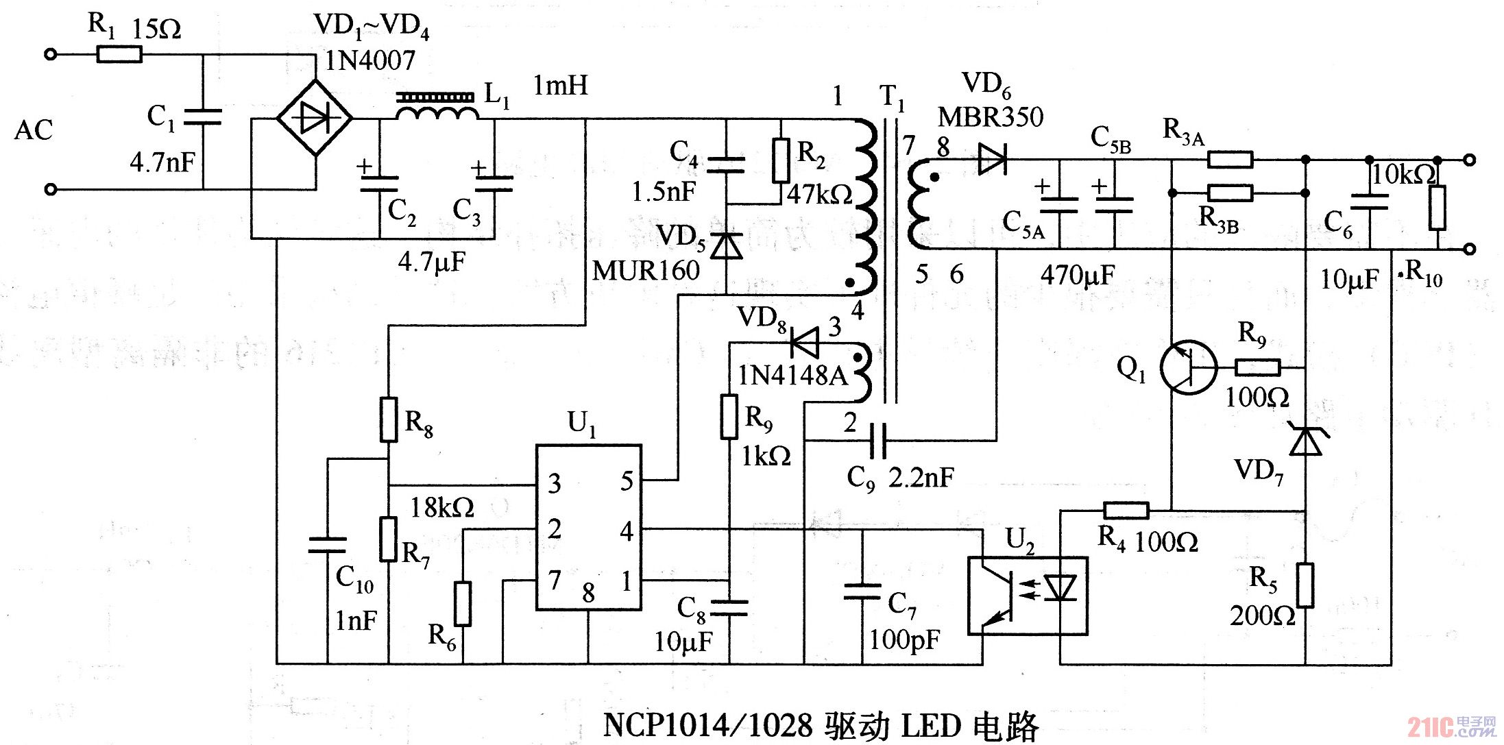 NCP1014/1028驱动LED电路.jpg
