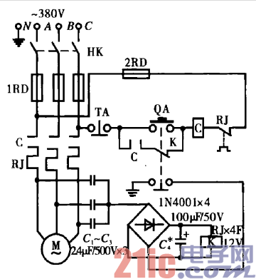 13.节电式三相异步电动机断相保护电路.gif