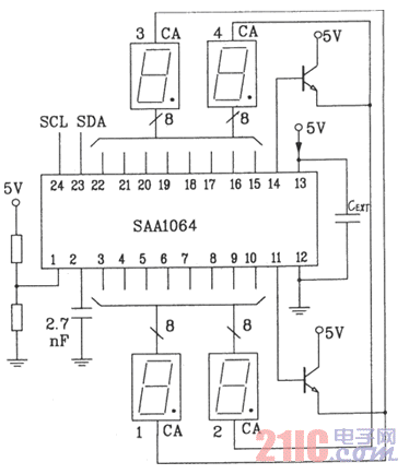 SAA1064串行I2C总线LED动态驱动接口电路图.gif
