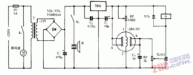 巧用TL431作煤气泄漏报警器电路图
