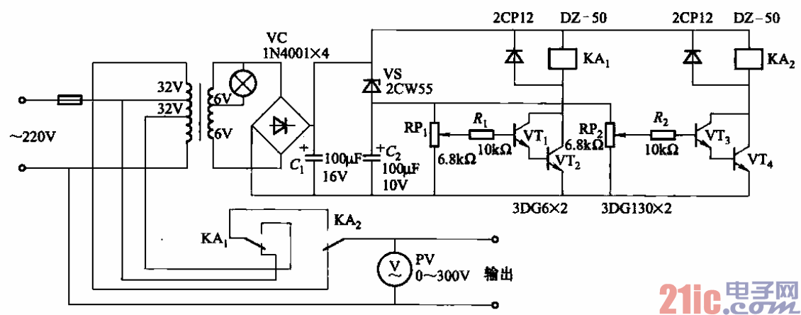81.继电器控制的自耦变压器式交流稳压电源电路之三.gif