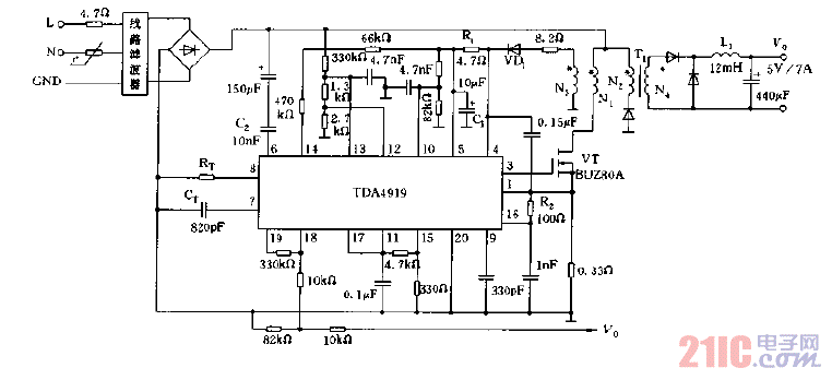 采用TDA4919构成的开关稳压电源电路图.gif