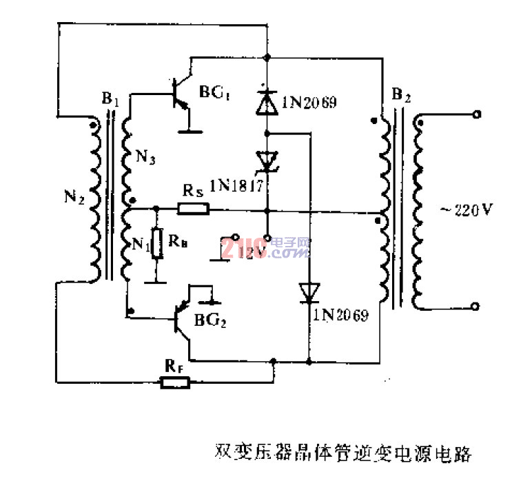 双变压器晶体管逆变电源电路.gif