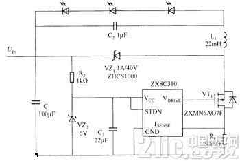 降压模式DC/DC转换器驱动LED电路图