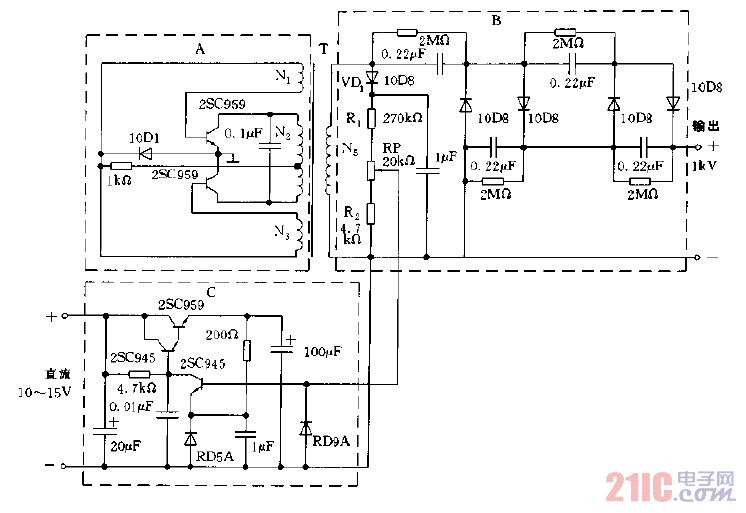 采用DC,DC的高压电源电路图.gif