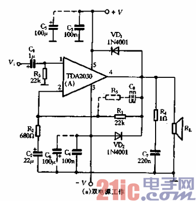 61.TDA2030的应用电路-双电源工作.gif
