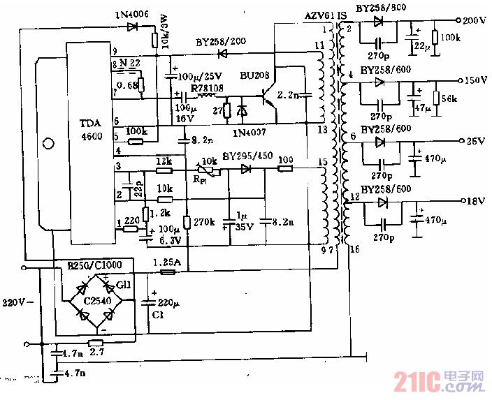 采用TDA4600的阻塞交流器电源电路图.jpg