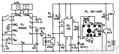 LCD数字钟整点语音自动报时器电路图