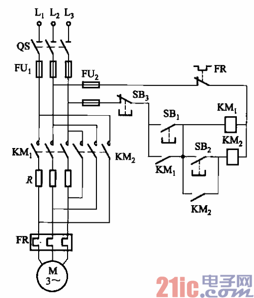 32.定子回路串电阻降压启动按钮控制电路.gif
