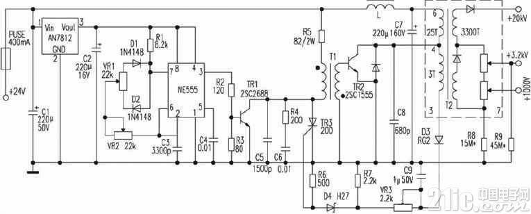 24V纯情平显示器高压电源电路图
