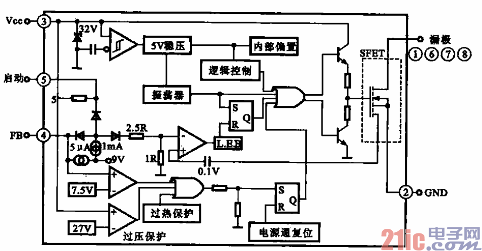 56.开关电源集成电路5M0269R内部分立方框图.gif