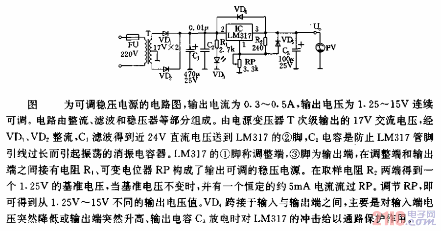 三端可调稳压电源电路.gif