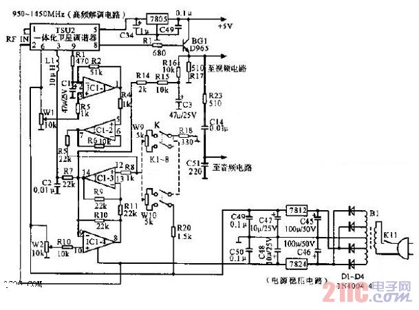 卫星电视接收机高频解调及电源电路图.jpg