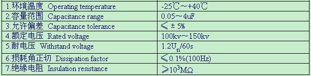 脉冲电容器技术指标