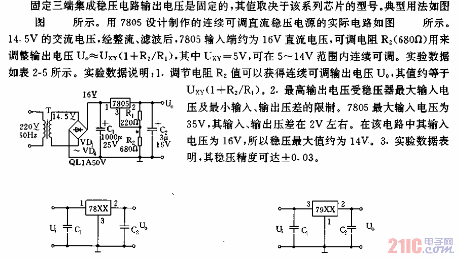 用固定三端稳压集成电路制作可调直流稳压电源电路.gif