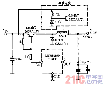 MC33466系列组成降压变换器电路图.gif