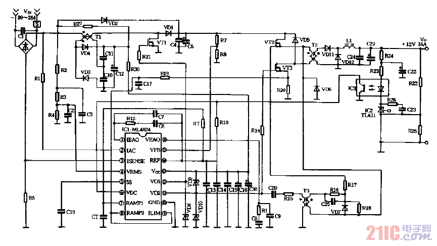 单片机控制的200W高功率因数SWPS电路图.gif